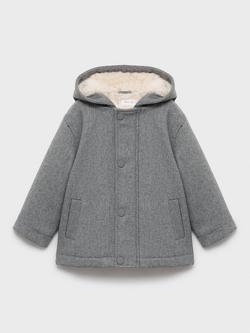 Mango Kids' Lucio Wool Blend Hooded Overcoat, Grey