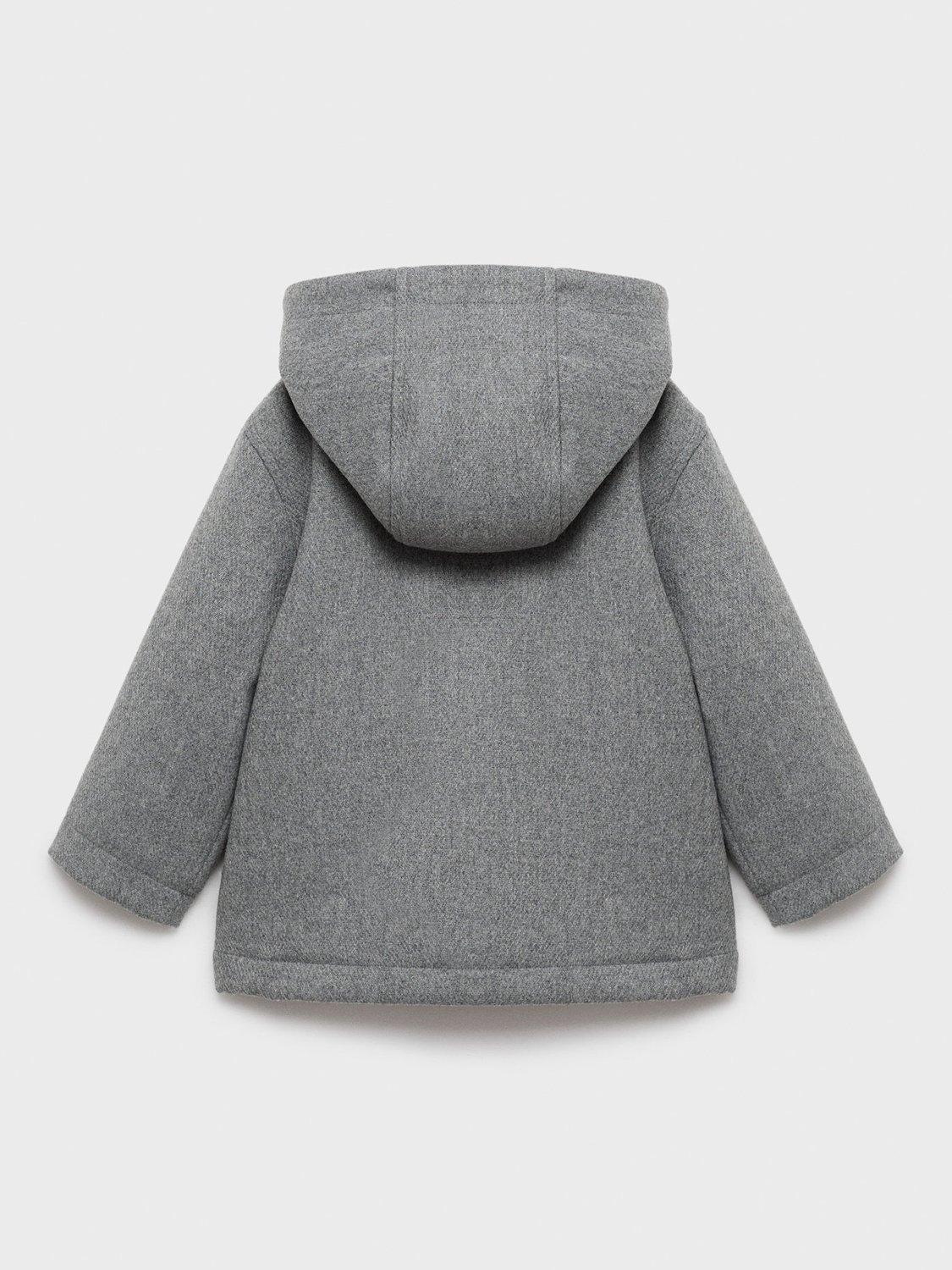 Product image 2 of 4, which shows Mango Kids' Lucio Wool Blend Hooded Overcoat, Grey, 12-18 months