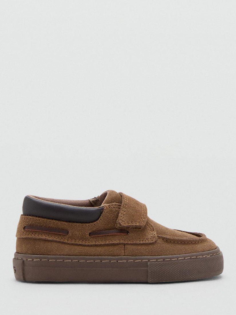 Product image 1 of 3, which shows Mango Kids' Thiago Suede Round Toe Moccasins, Dark Brown, 4.5 Jnr