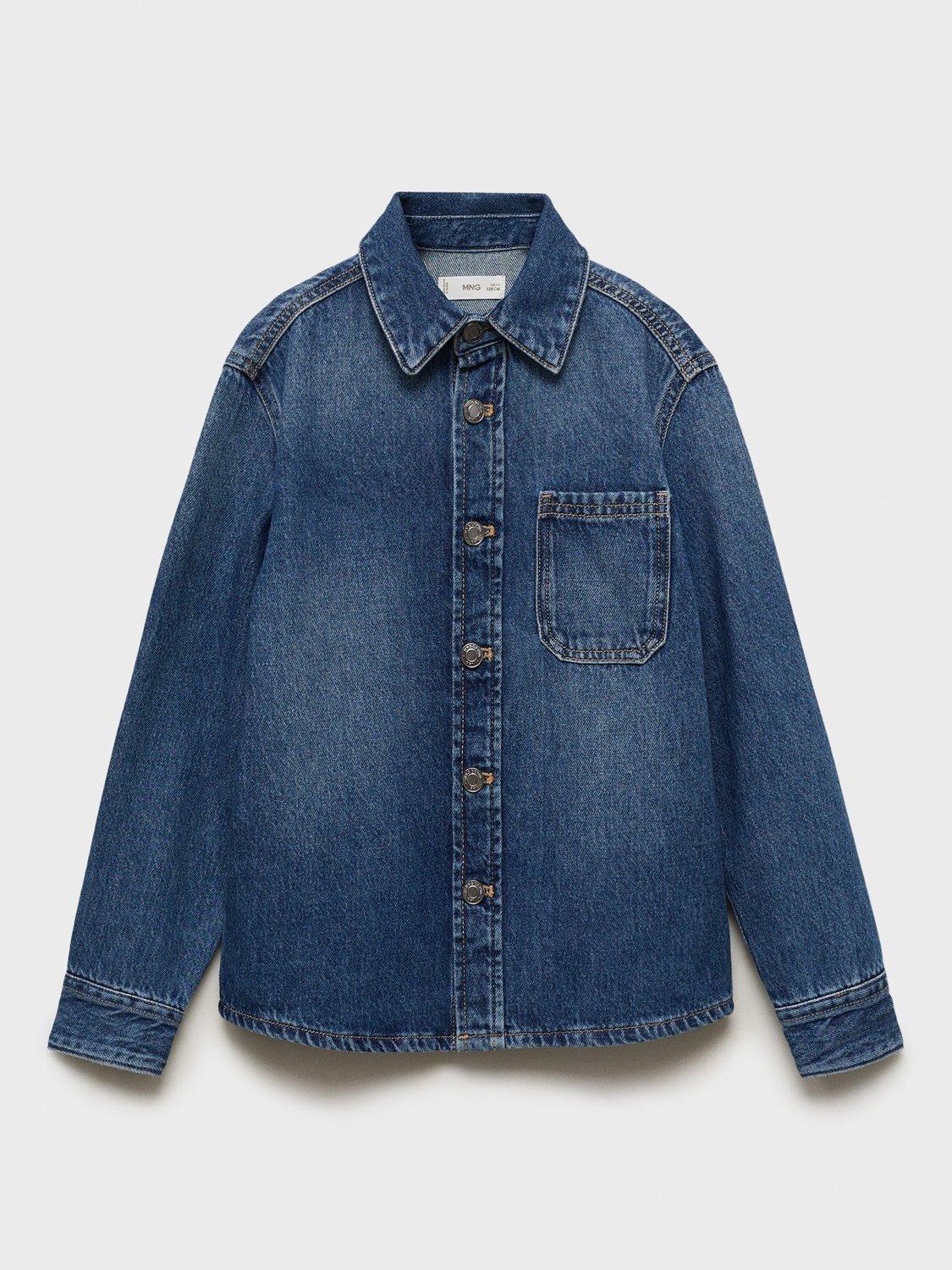 Product image 3 of 6, which shows Mango Kids' Denim Long Sleeved Shirt, Open Blue, 5-6 years