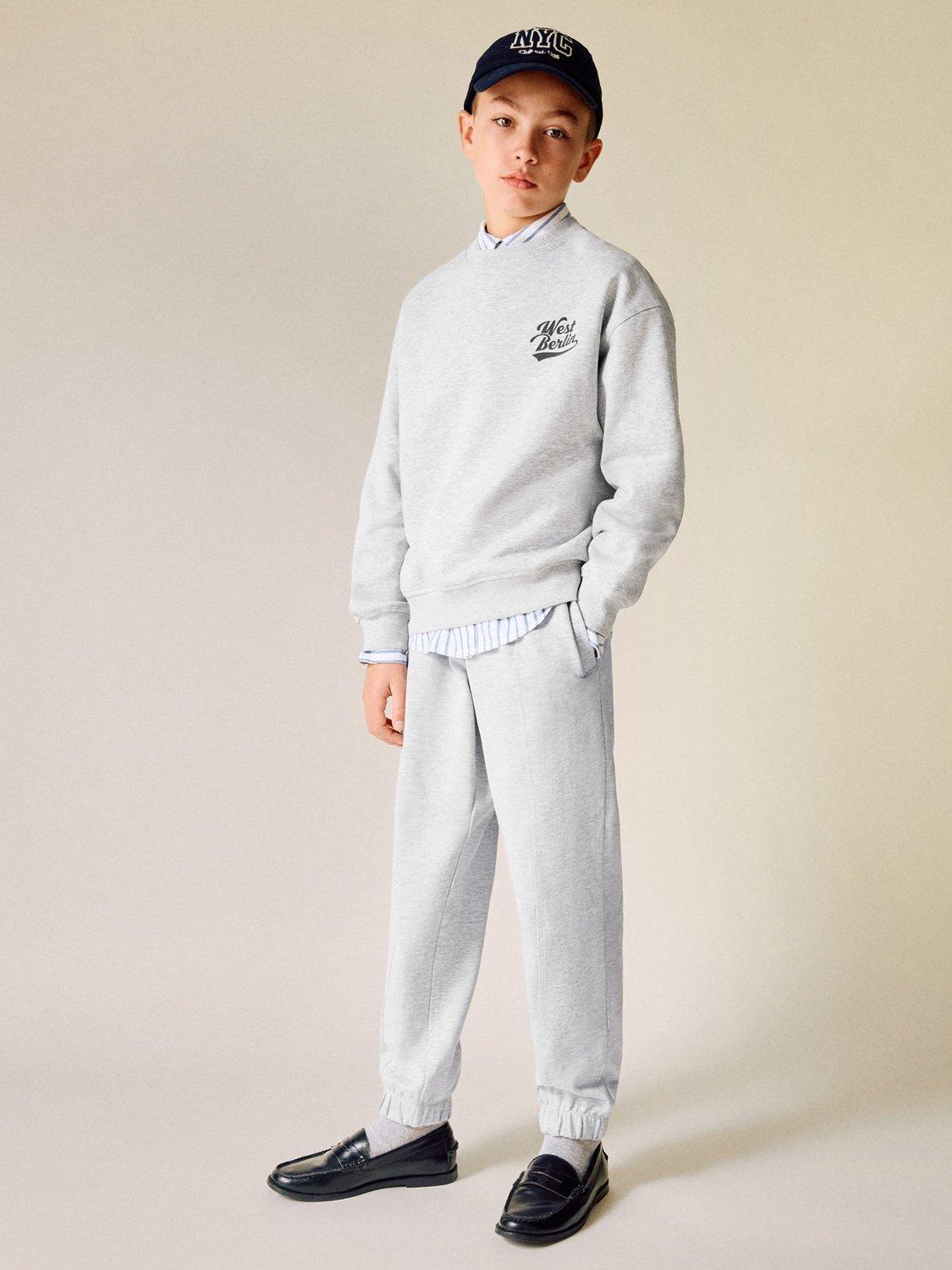 Mango Kids' Cotton Blend Drawstring Joggers, Medium Grey