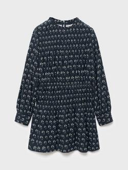 Mango Kids' Liria Floral Long Sleeve Mini Dress, Navy
