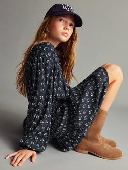 Mango Kids' Liria Floral Long Sleeve Mini Dress - view 2, Navy