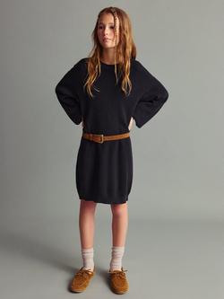 Mango Kids' Saski Knitted Cotton Midi Dress, Navy, Navy
