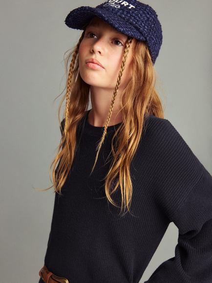Mango Kids' Saski Knitted Cotton Midi Dress, Navy - view 2, Navy