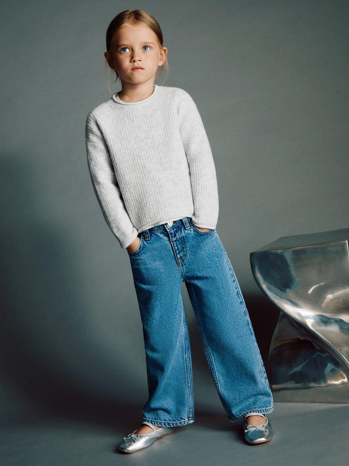 Product image 1 of 5, which shows Mango Kids' Sophie Long Sleeve Knitted Jumper, Pastel Grey, 18-24 months