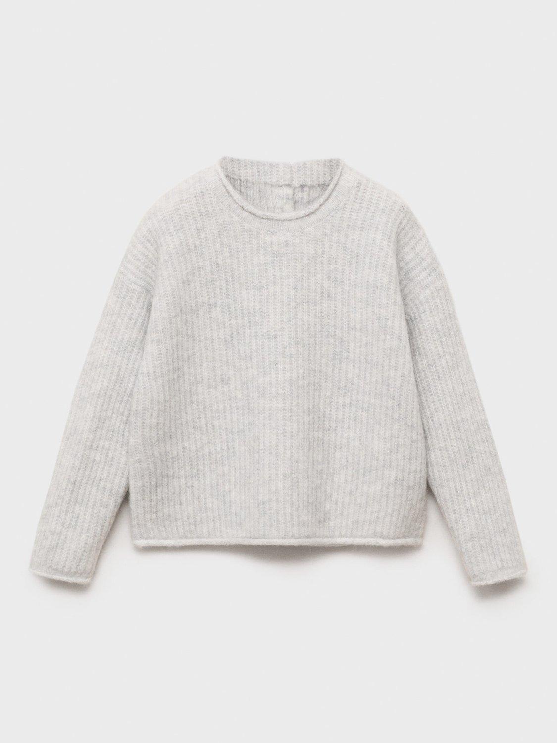 Product image 2 of 5, which shows Mango Kids' Sophie Long Sleeve Knitted Jumper, Pastel Grey, 18-24 months