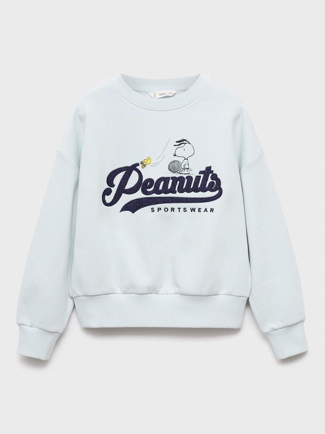 Product image 3 of 7, which shows Mango Kids' Cotton Snoopy Peanuts Sweatshirt, Pastel Blue, 5-6 years
