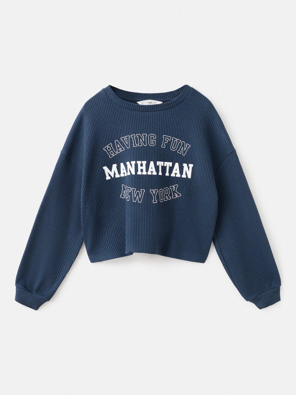 Mango Kids' Waffle Sweatshirt, Navy