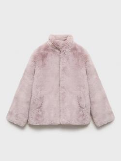 Mango Kids' Bole Faux Fur Jacket, Pink, Pink