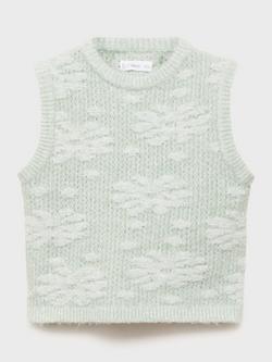 Mango Kids' Flores Sleeveless Knitted Waistcoat, Green - view 2, Green