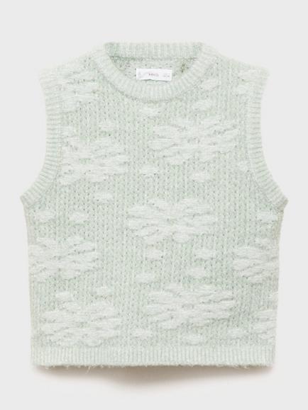 Mango Kids' Flores Sleeveless Knitted Waistcoat, Green - view 2, Green