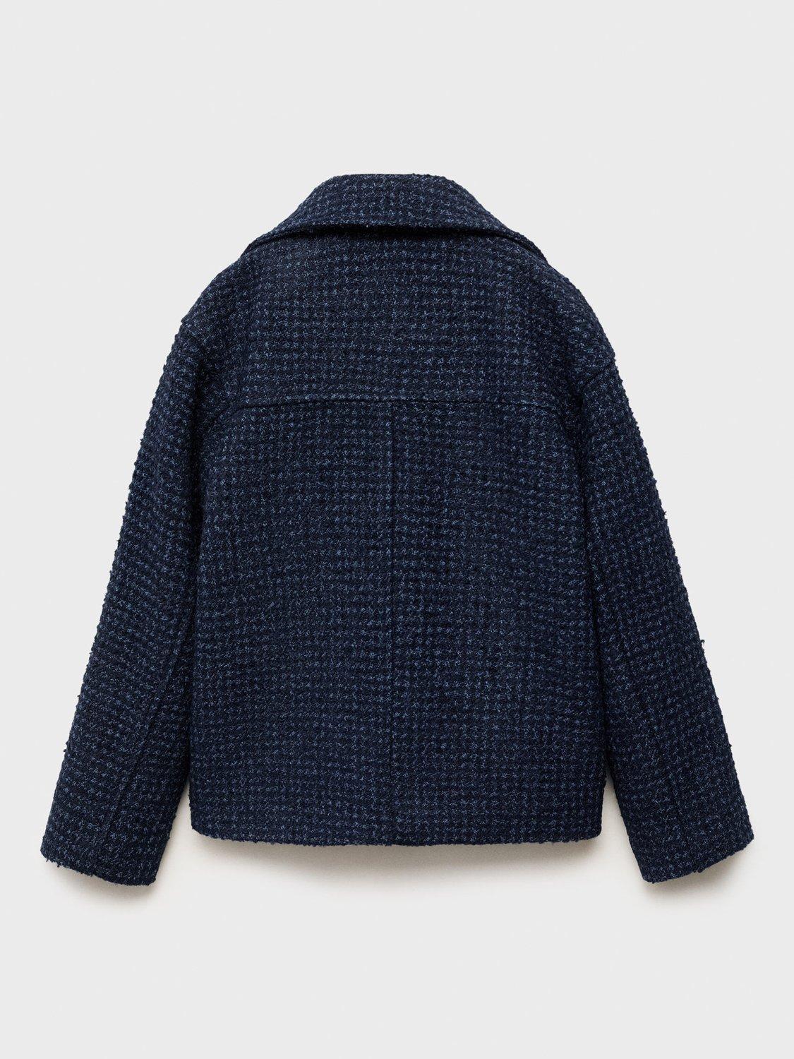 Product image 3 of 5, which shows Mango Kids' Indigo Double Breasted Tweed Coat, Navy, 6 years