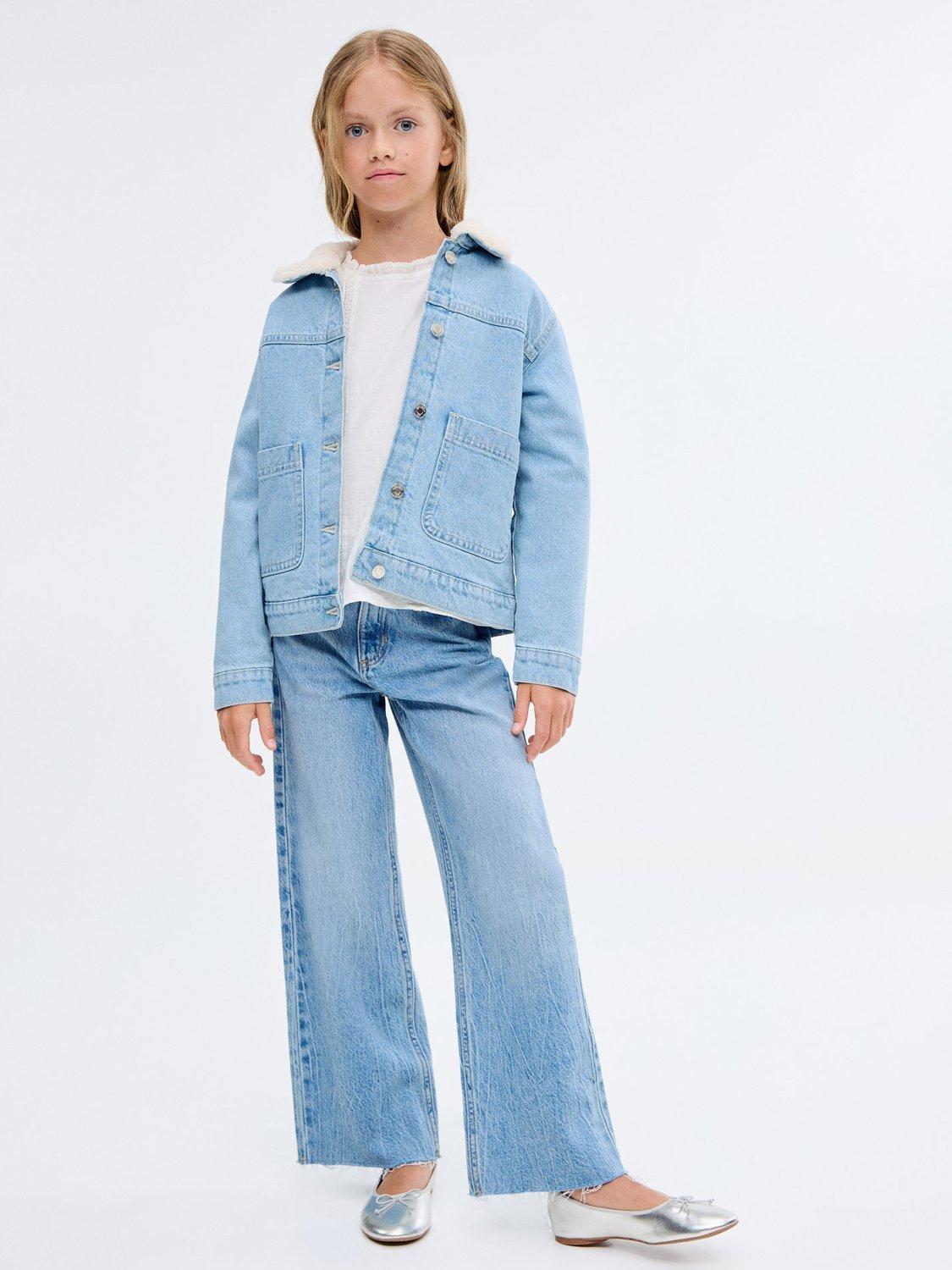 Product image 1 of 8, which shows Mango Kids' Lisa Borg Collar Denim Jacket, Open Blue, 10 years