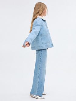 Mango Kids' Lisa Borg Collar Denim Jacket, Open Blue - view 2, Open Blue