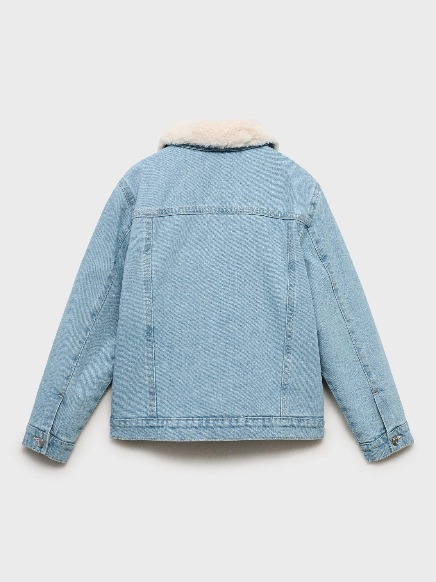 Product image 4 of 8, which shows Mango Kids' Lisa Borg Collar Denim Jacket, Open Blue, 10 years