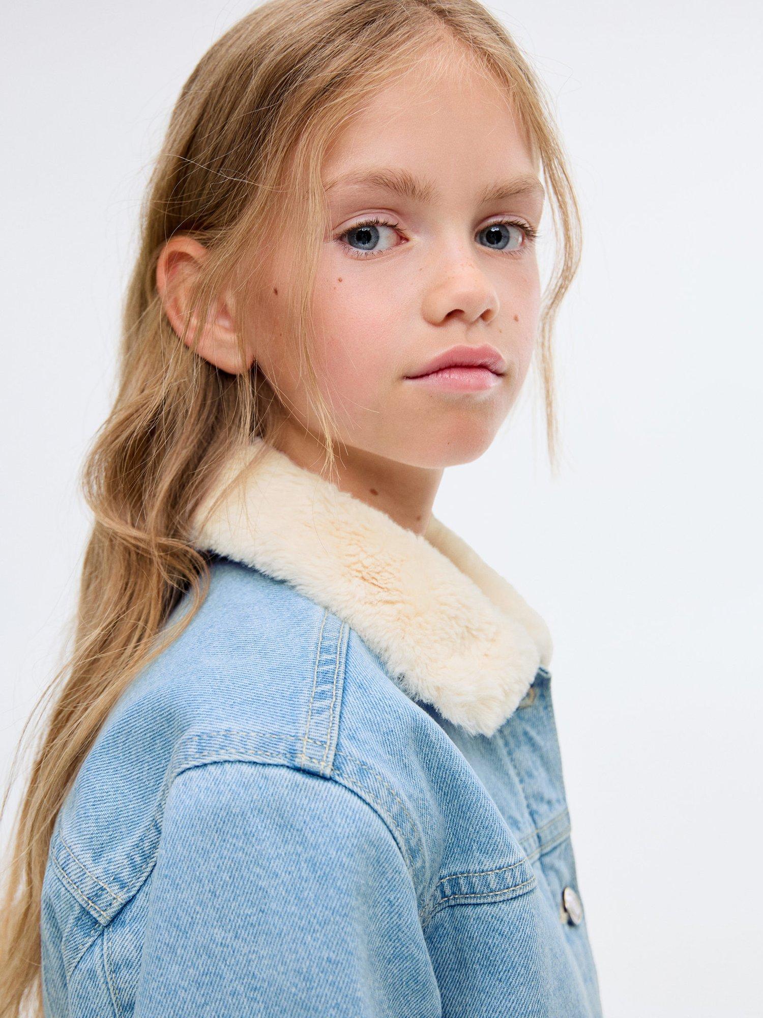 Product image 6 of 8, which shows Mango Kids' Lisa Borg Collar Denim Jacket, Open Blue, 10 years