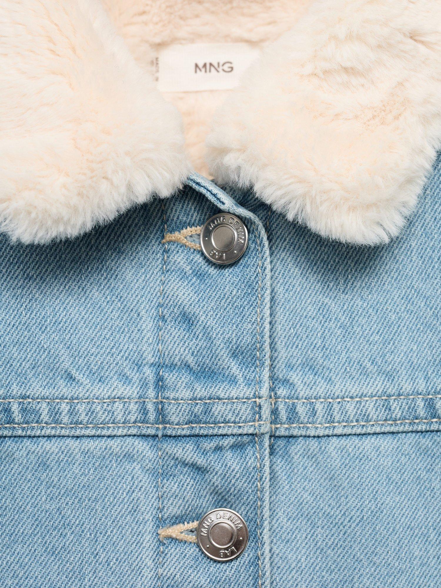 Product image 8 of 8, which shows Mango Kids' Lisa Borg Collar Denim Jacket, Open Blue, 10 years