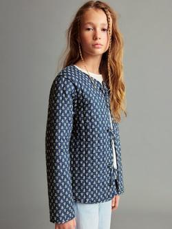 Mango Kids' Yas Cotton Bow Front Jacket, Navy, Navy