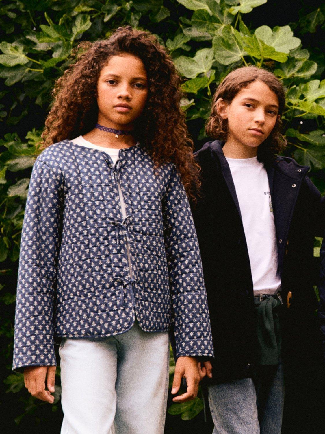 Product image 2 of 6, which shows Mango Kids' Yas Cotton Bow Front Jacket, Navy, 10 years