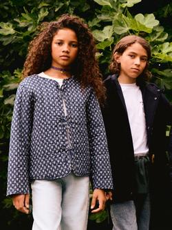 Mango Kids' Yas Cotton Bow Front Jacket, Navy - view 2, Navy