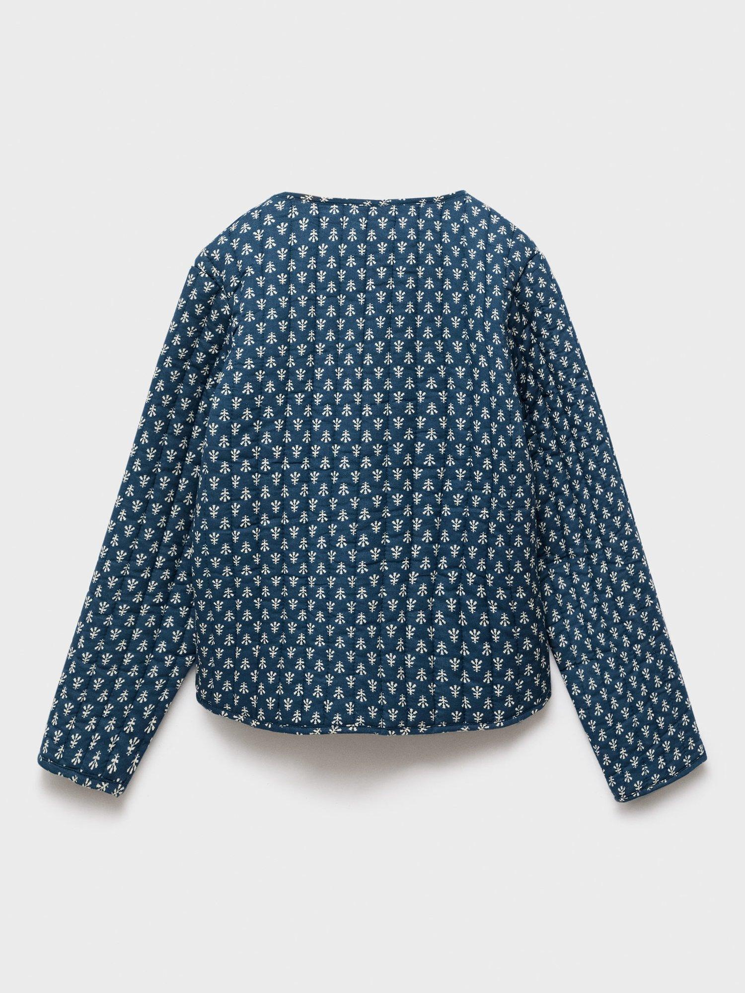 Product image 4 of 6, which shows Mango Kids' Yas Cotton Bow Front Jacket, Navy, 10 years