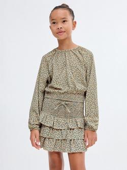 Mango Kids' Ruffle Floral Skirt, Green, Green