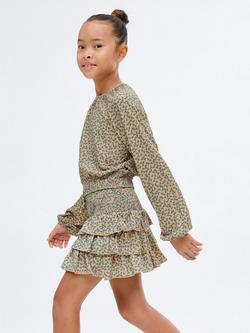 Mango Kids' Ruffle Floral Skirt, Green - view 2, Green