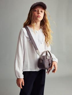 Mango Kids' Cotton Textured Long Sleeved Ruffle Shirt, Light Pastel Blue, Light Pastel Blue