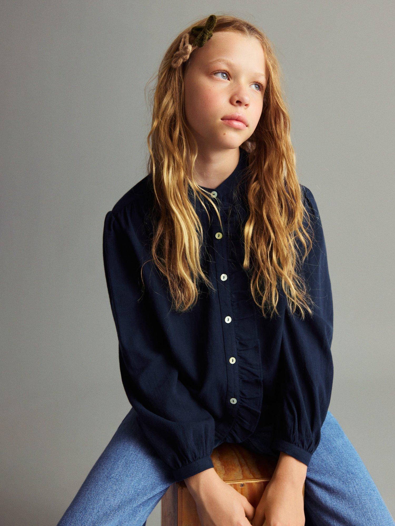 Product image 1 of 6, which shows Mango Kids' Pamy Cotton Long Sleeved Blouse, Navy, 10 years