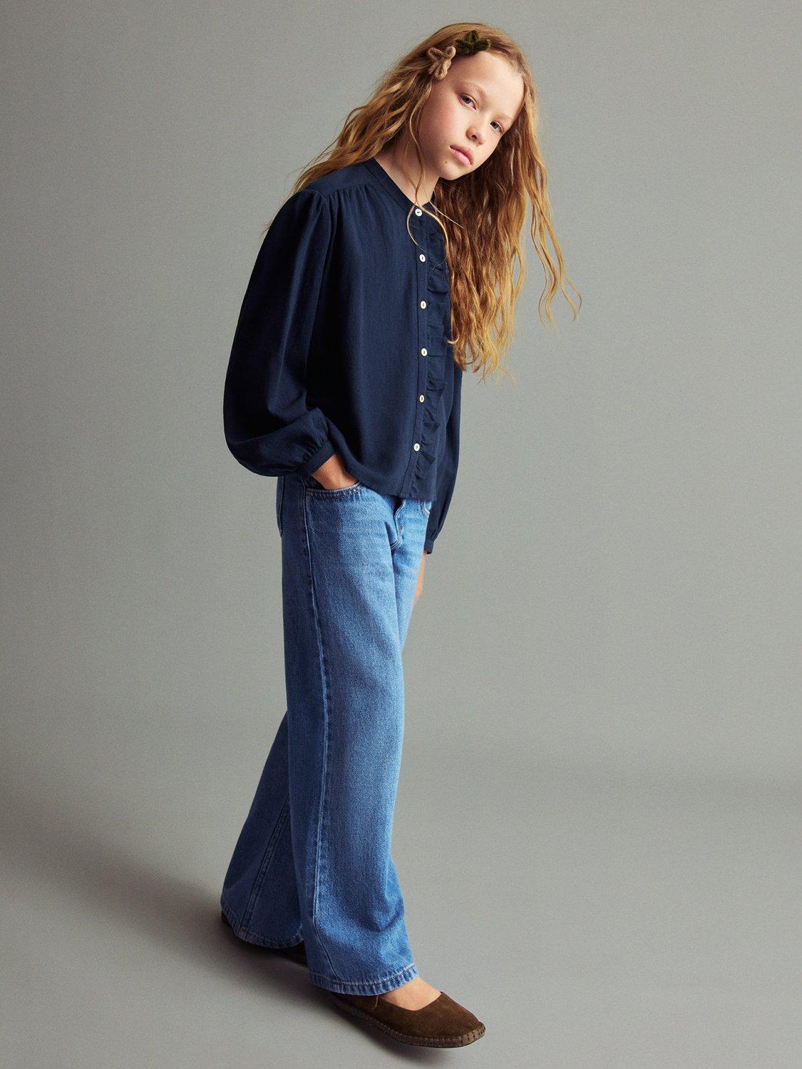 Product image 2 of 6, which shows Mango Kids' Pamy Cotton Long Sleeved Blouse, Navy, 10 years
