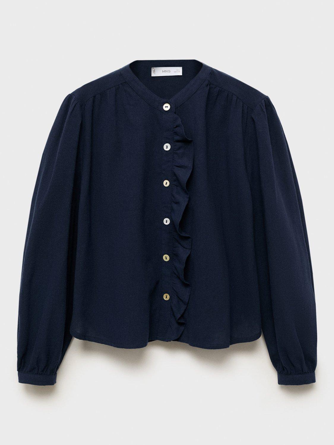 Product image 3 of 6, which shows Mango Kids' Pamy Cotton Long Sleeved Blouse, Navy, 10 years