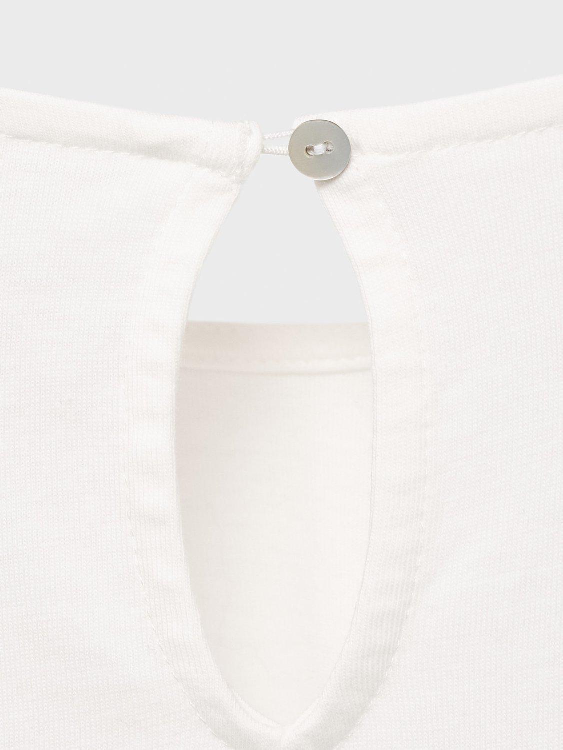 Product image 4 of 5, which shows Mango Kids' Cotton Frilled Long Sleeved Top, Natural White, 5-6 years