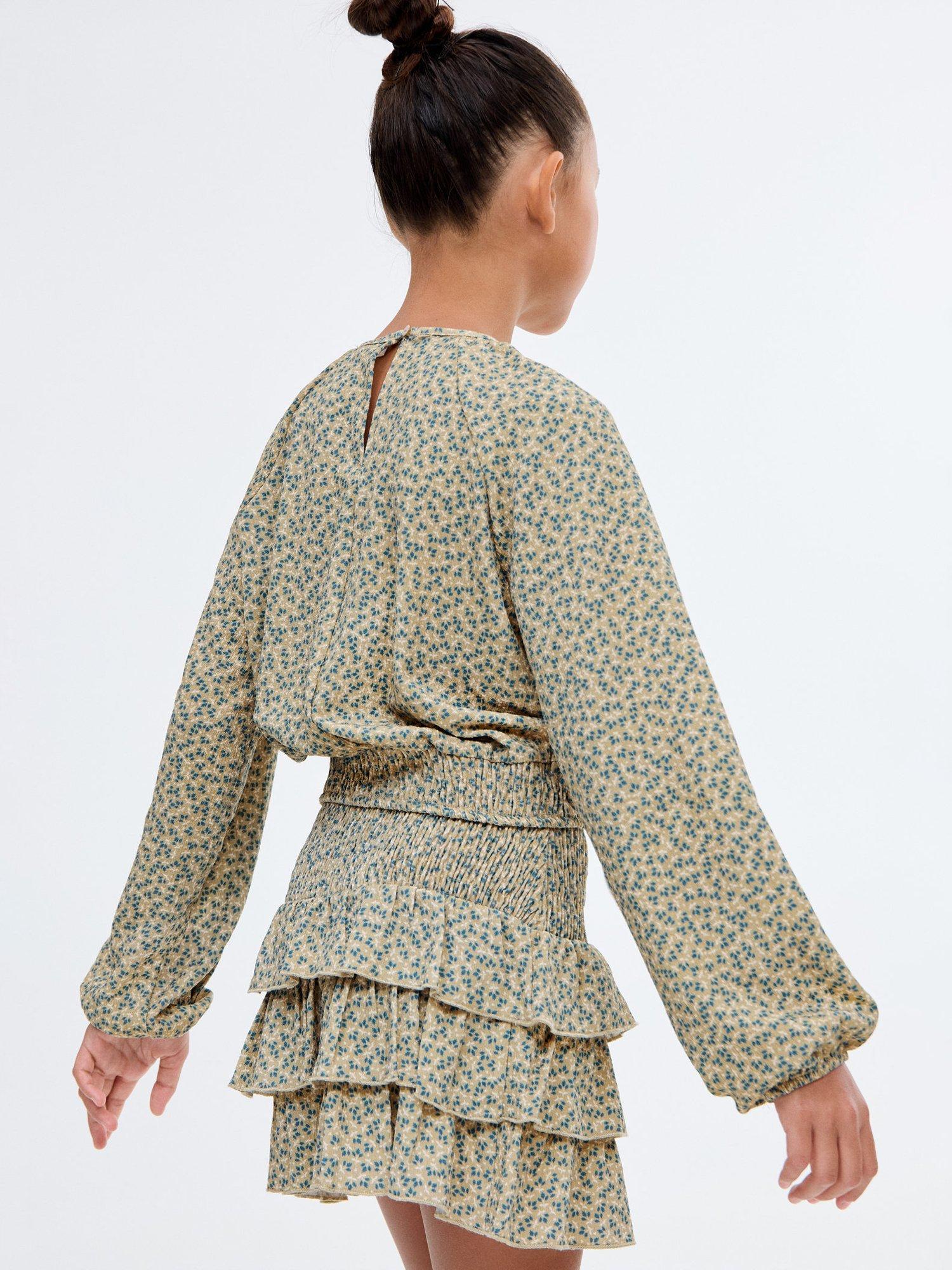 Product image 4 of 7, which shows Mango Kids' Long Sleeved Floral Top, Green, 11-12 years