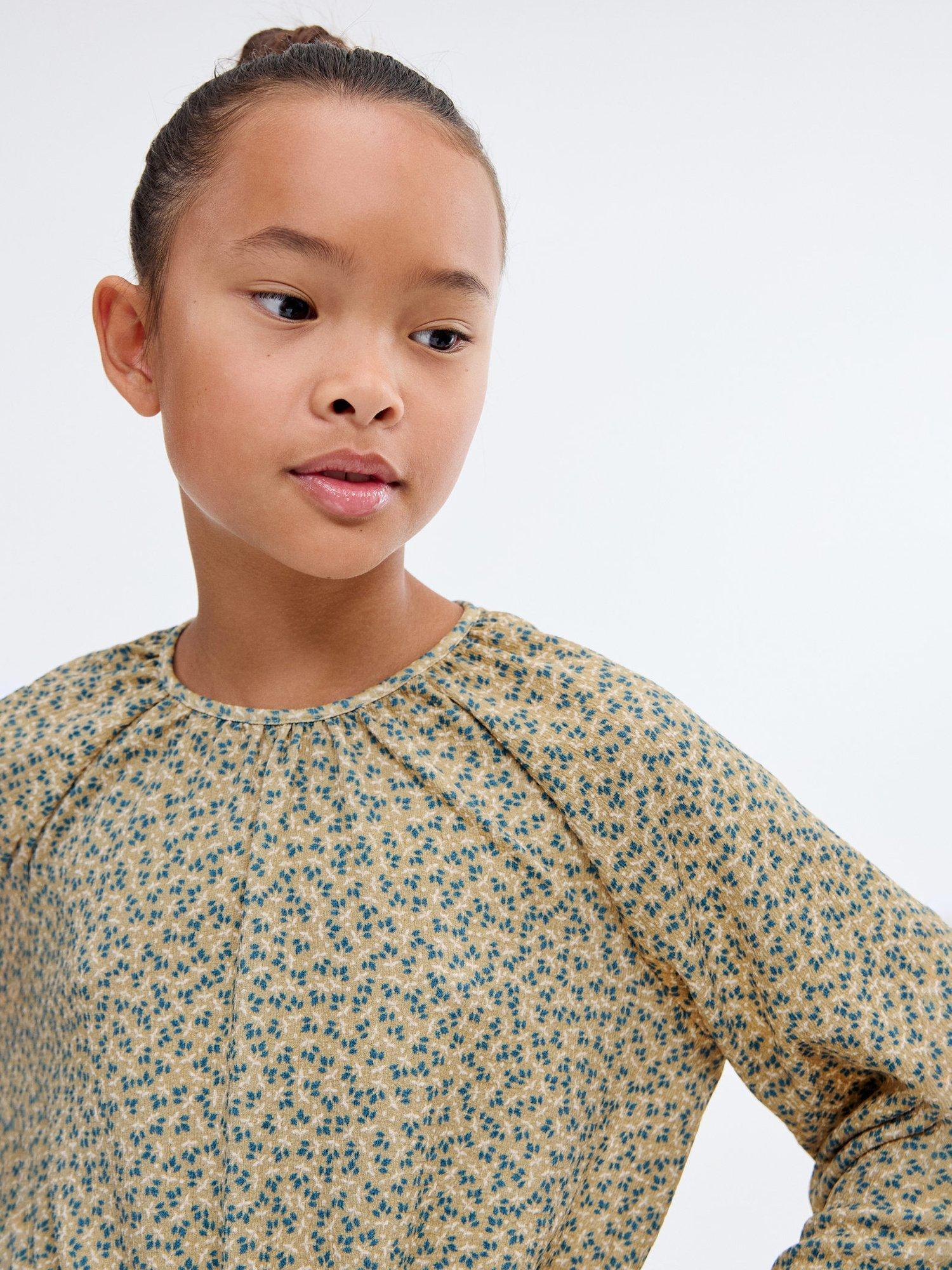 Product image 6 of 7, which shows Mango Kids' Long Sleeved Floral Top, Green, 11-12 years