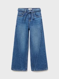 Mango Kids' Denim Wide Leg Culotte Jeans, Open Blue - view 2, Open Blue