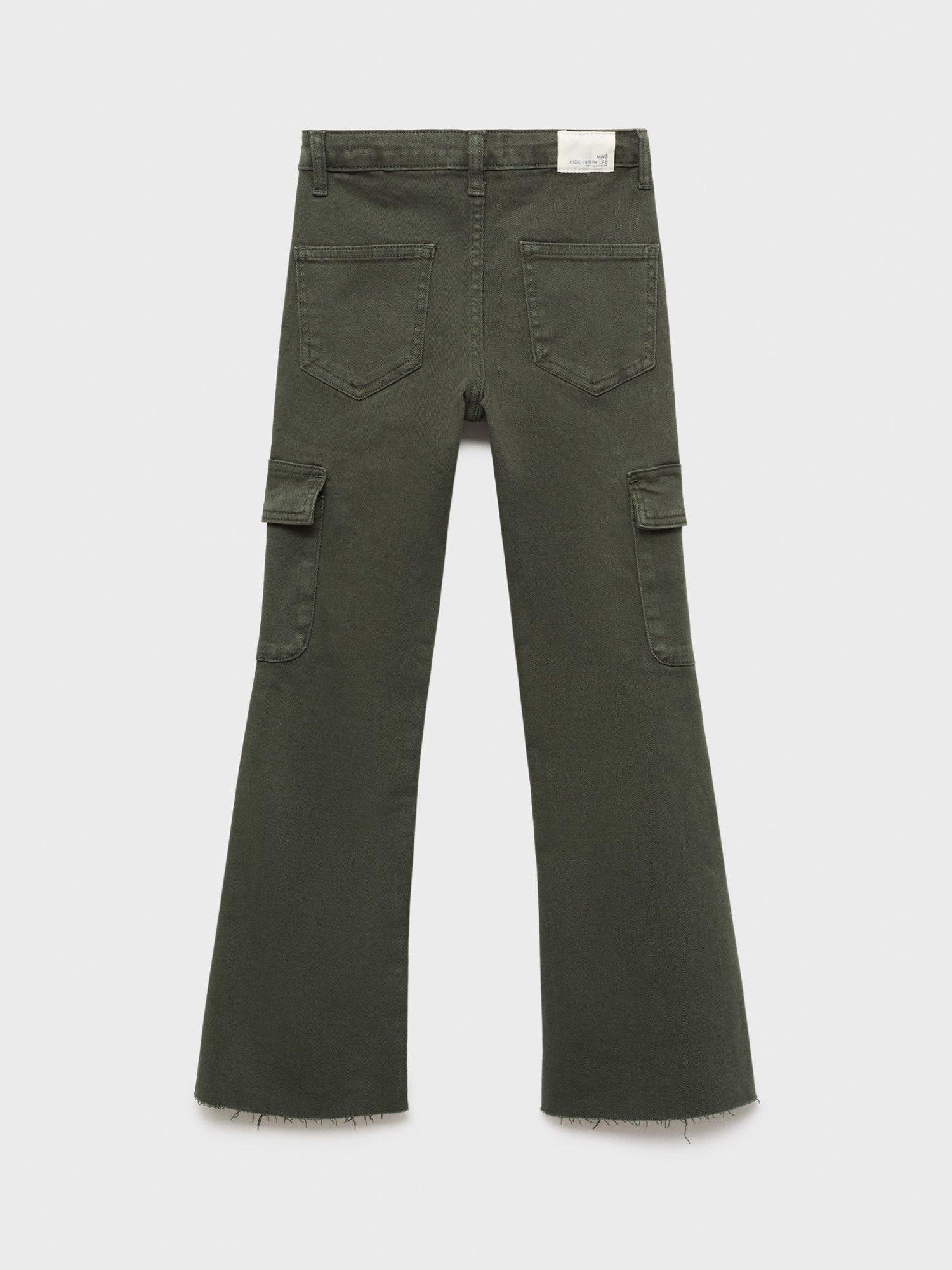Product image 4 of 7, which shows Mango Kids' Cotton Blend Frayed Cargo Jeans, Medium Green, 7 years
