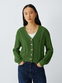 AND/OR Mia V-Neck Chunky Knit Cardigan, Green, Green