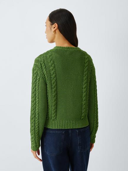 AND/OR Mia V-Neck Chunky Knit Cardigan, Green - view 2, Green