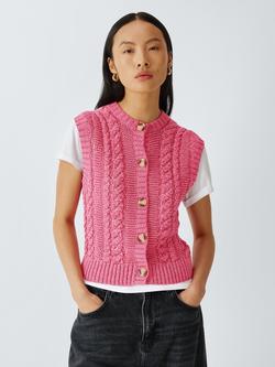 John Lewis Rae Sleeveless Cotton Blend Cable Knit Cardigan, Pink