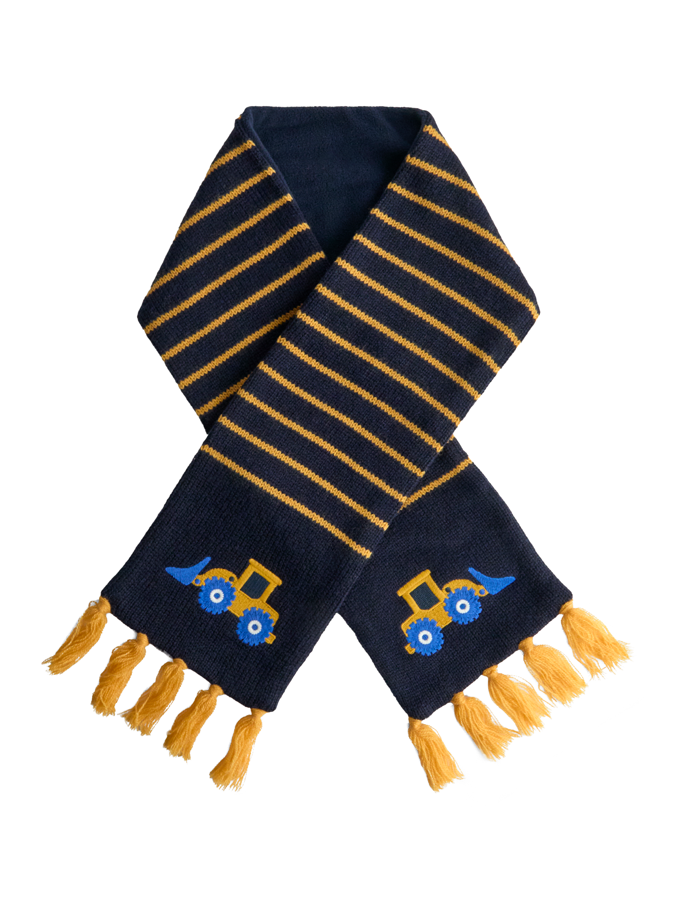 Product image 3 of 5, which shows JoJo Maman Bébé Kids' Tractor Stripe Wool Blend Scarf, Blue, One Size