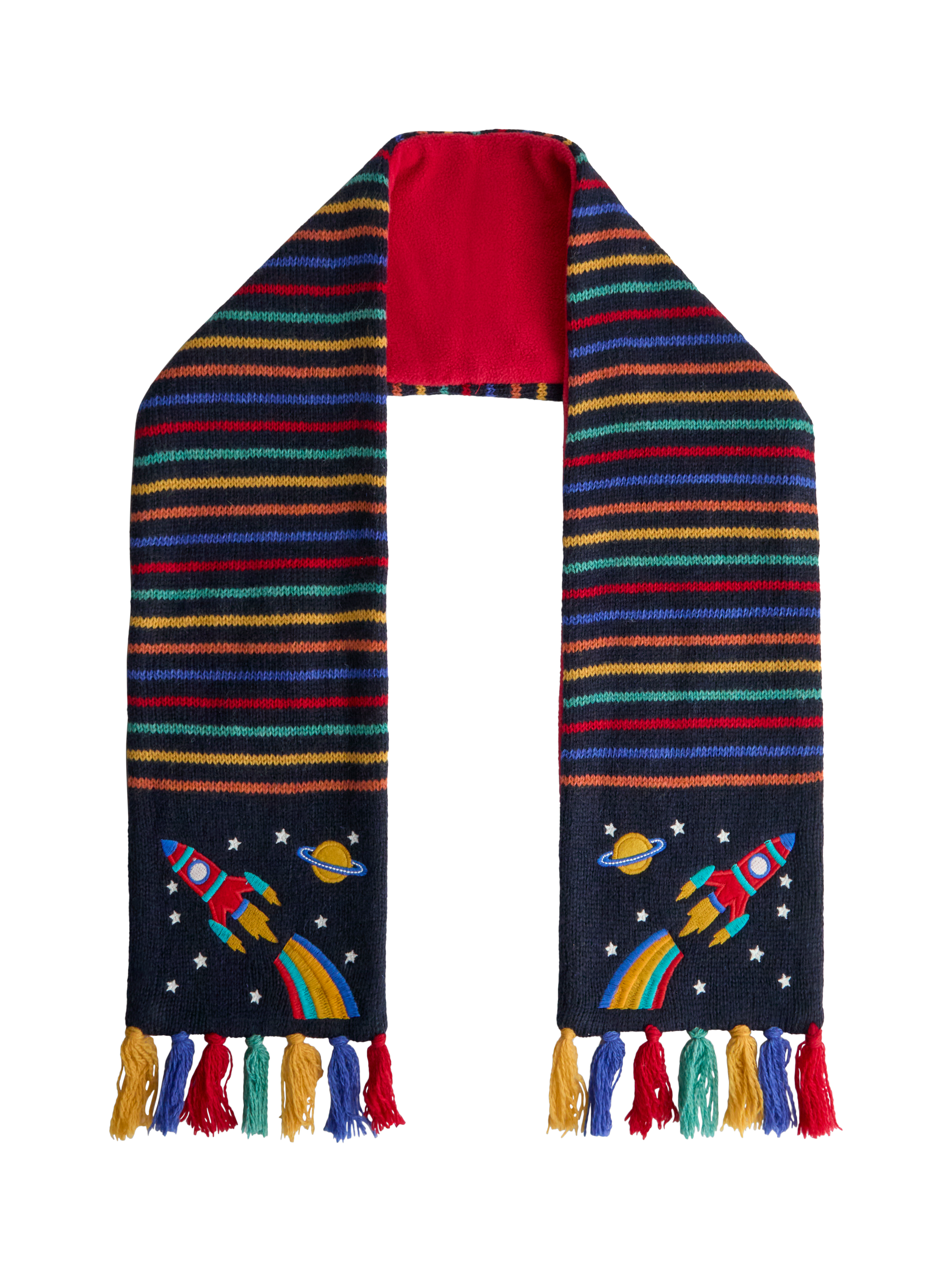 Product image 1 of 4, which shows JoJo Maman Bébé Kids' Space Scene Wool Blend Scarf, Navy, One Size