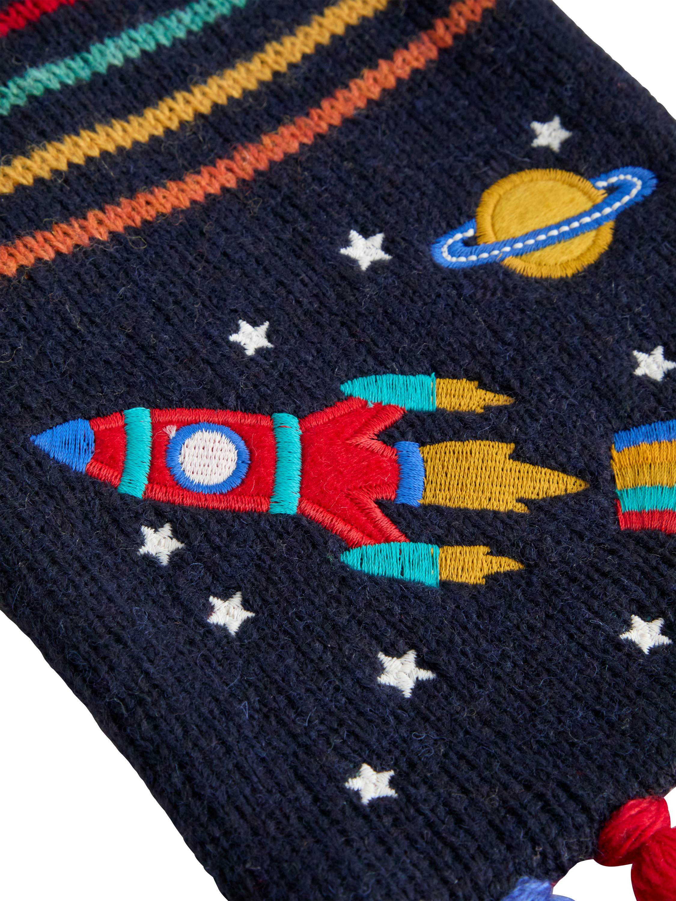 Product image 2 of 4, which shows JoJo Maman Bébé Kids' Space Scene Wool Blend Scarf, Navy, One Size