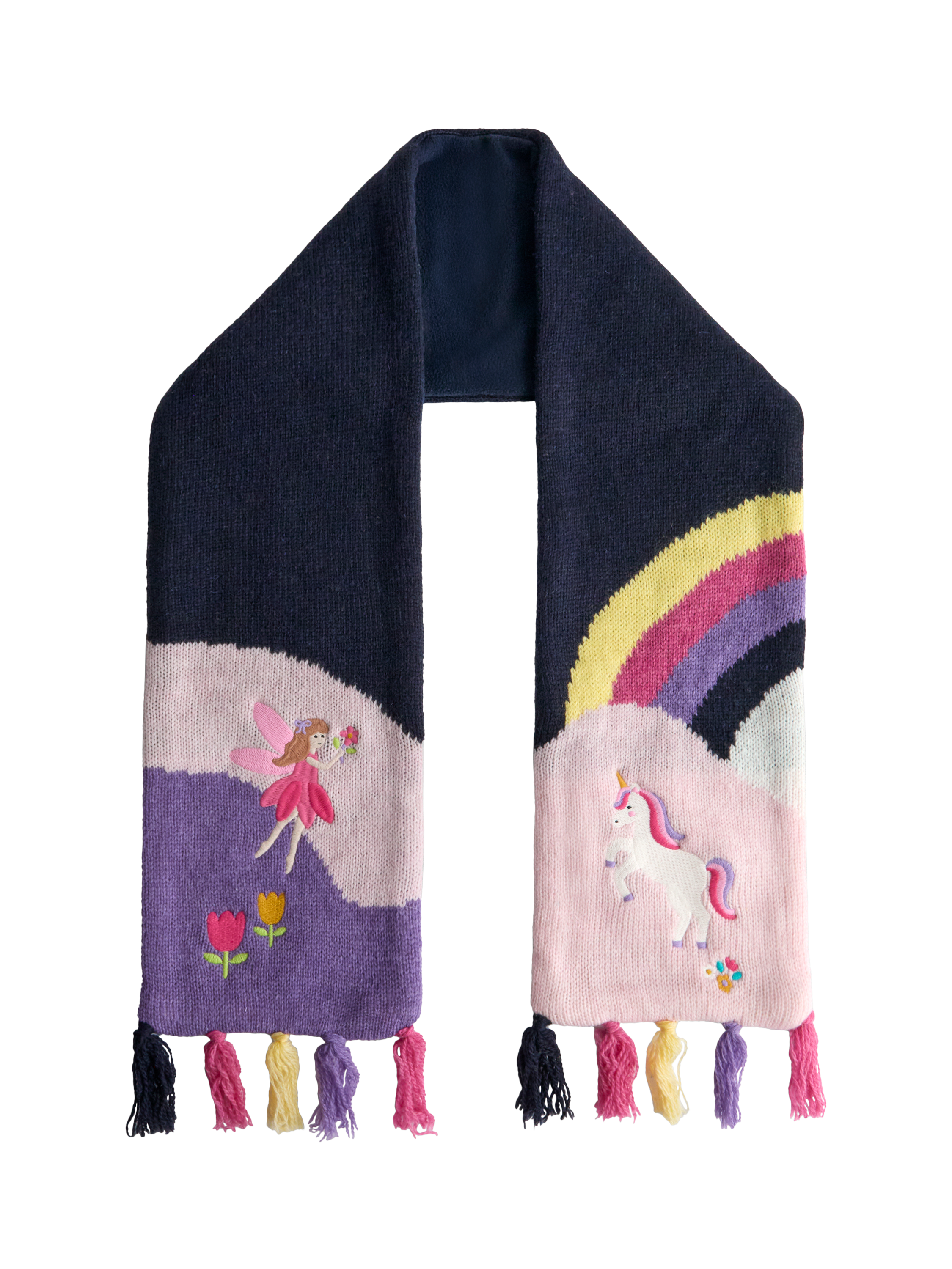 Product image 1 of 5, which shows JoJo Maman Bébé Kids' Unicorn Wool Blend Scarf, Blue, One Size
