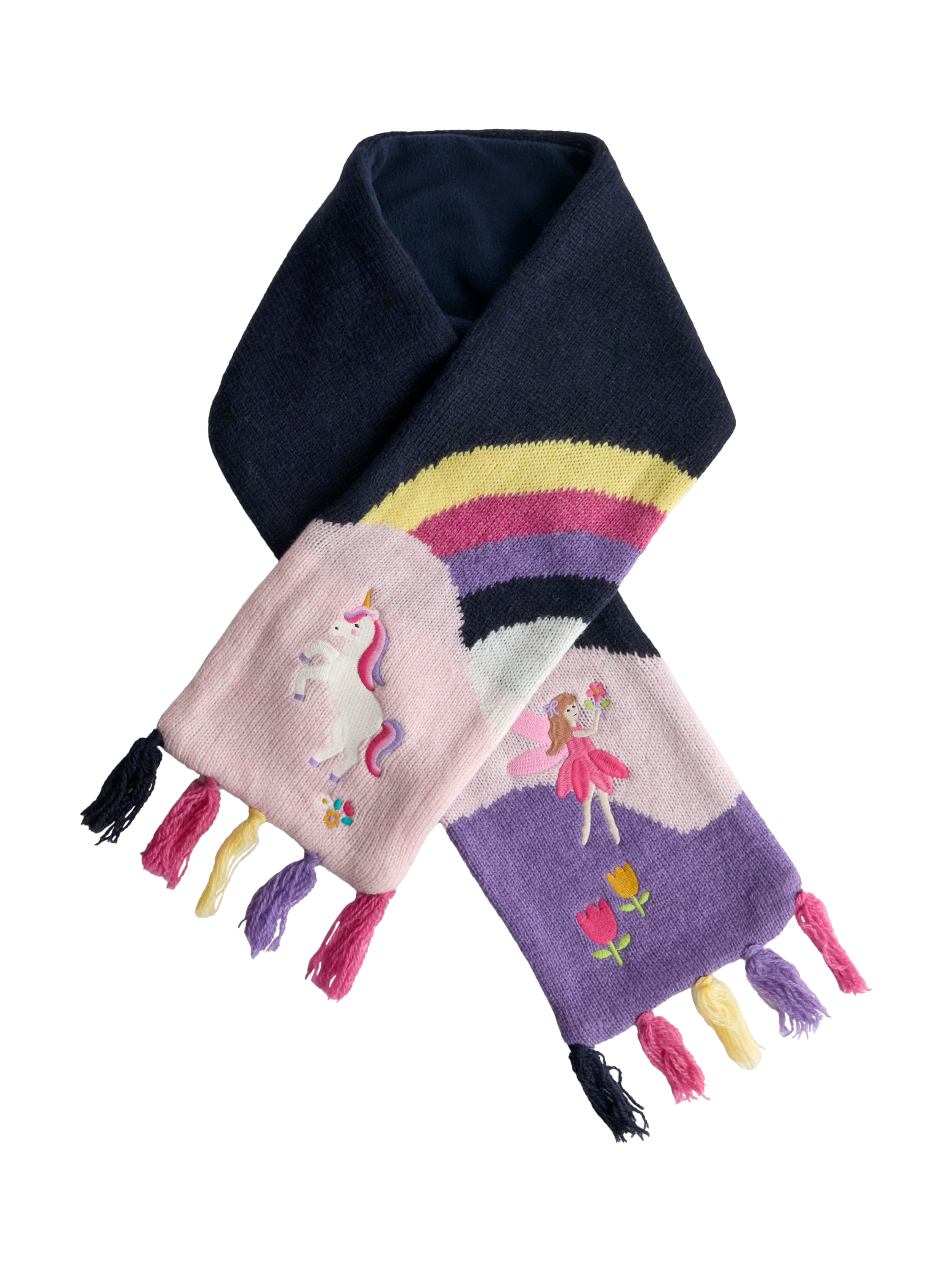 Product image 2 of 5, which shows JoJo Maman Bébé Kids' Unicorn Wool Blend Scarf, Blue, One Size