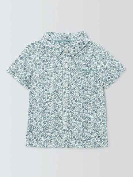 John Lewis Baby Heirloom Collection Floral Short Sleeve Shirt, Blue Ditsy, Blue Ditsy