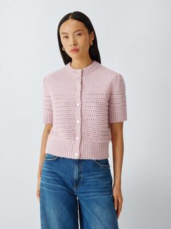AND/OR Boxy Pointelle Cardigan, Light Pink, Light Pink