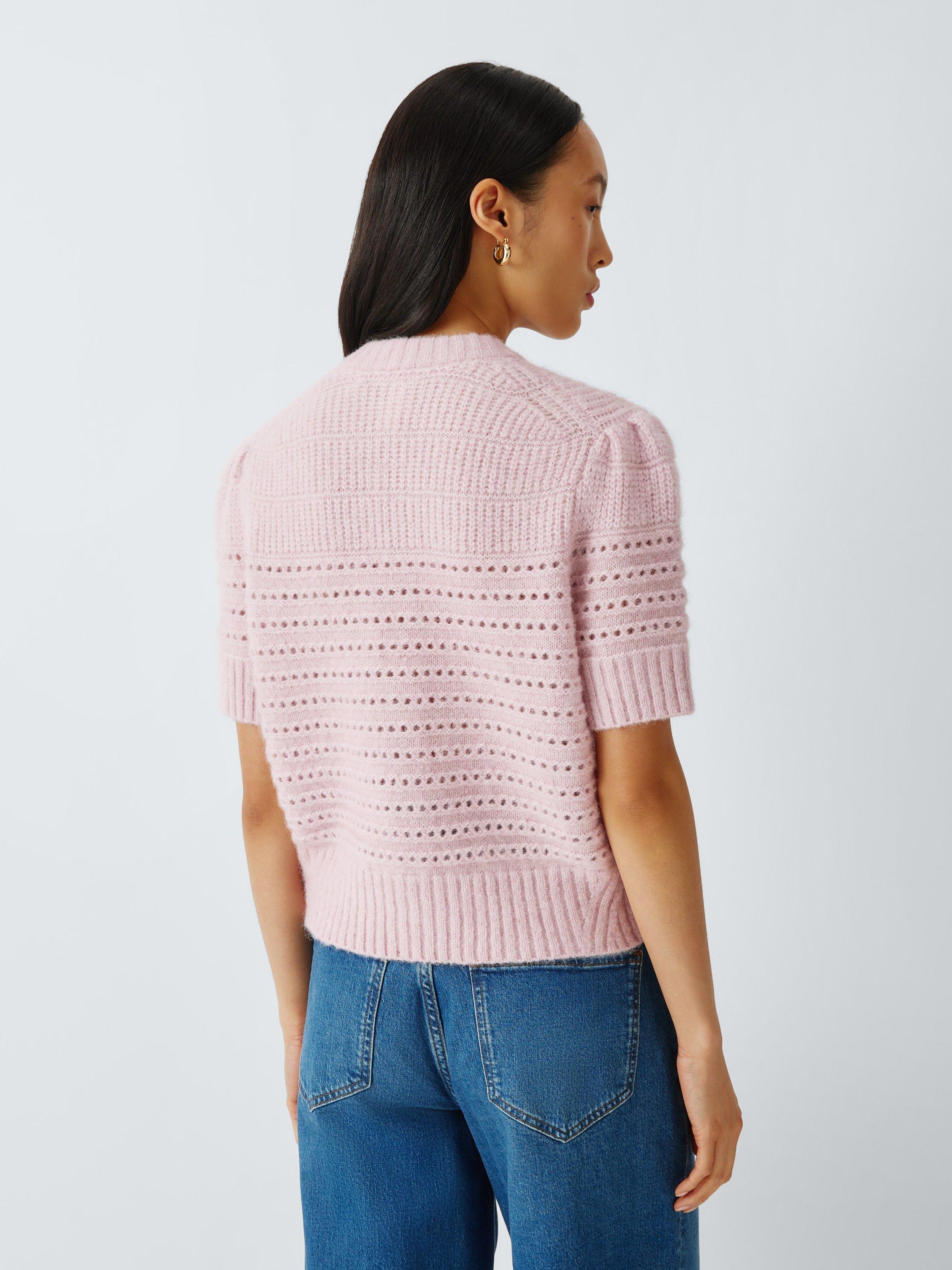 Product image 2 of 6, which shows AND/OR Boxy Pointelle Cardigan, Light Pink, XS
