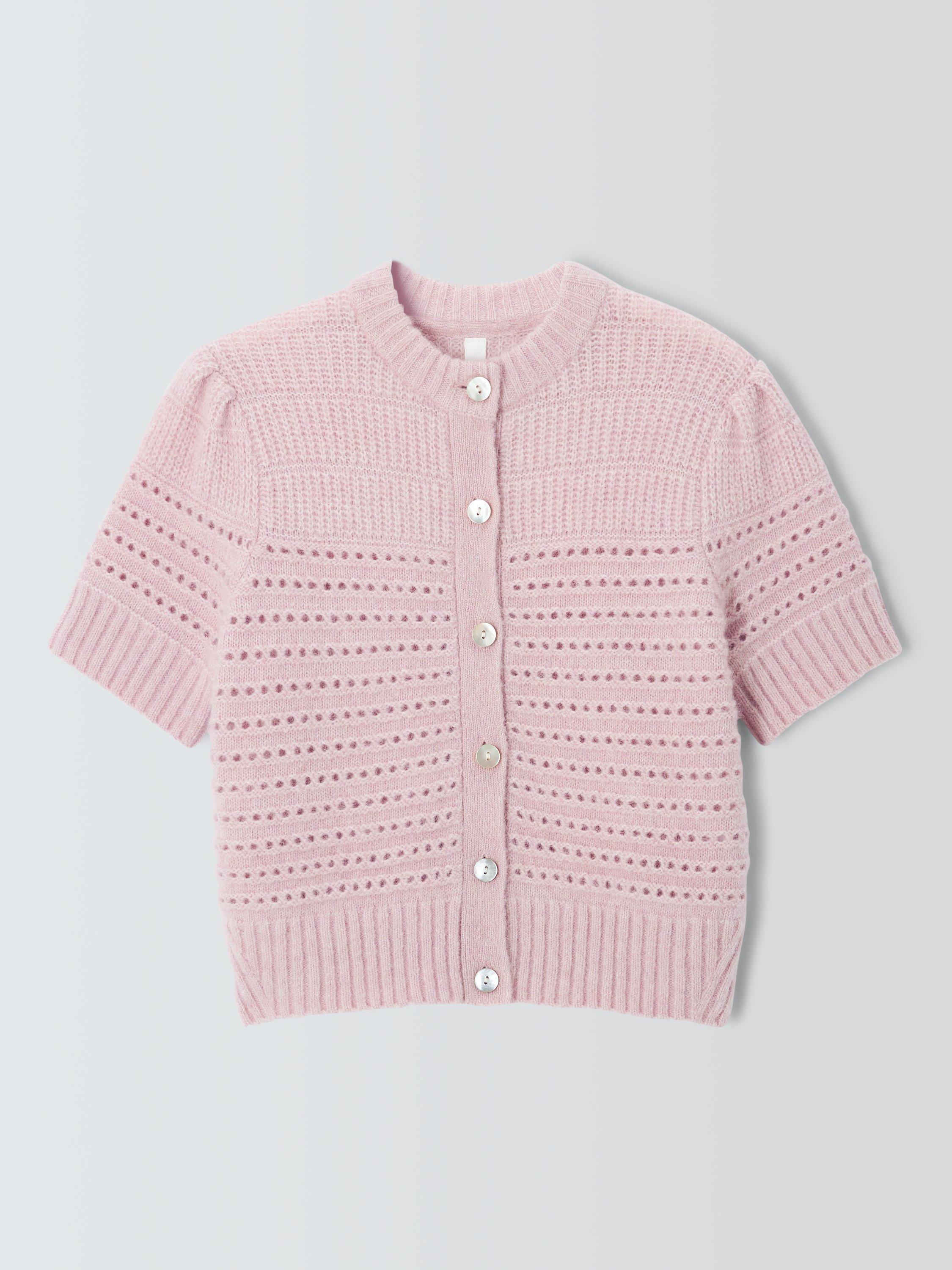 Product image 4 of 6, which shows AND/OR Boxy Pointelle Cardigan, Light Pink, XS
