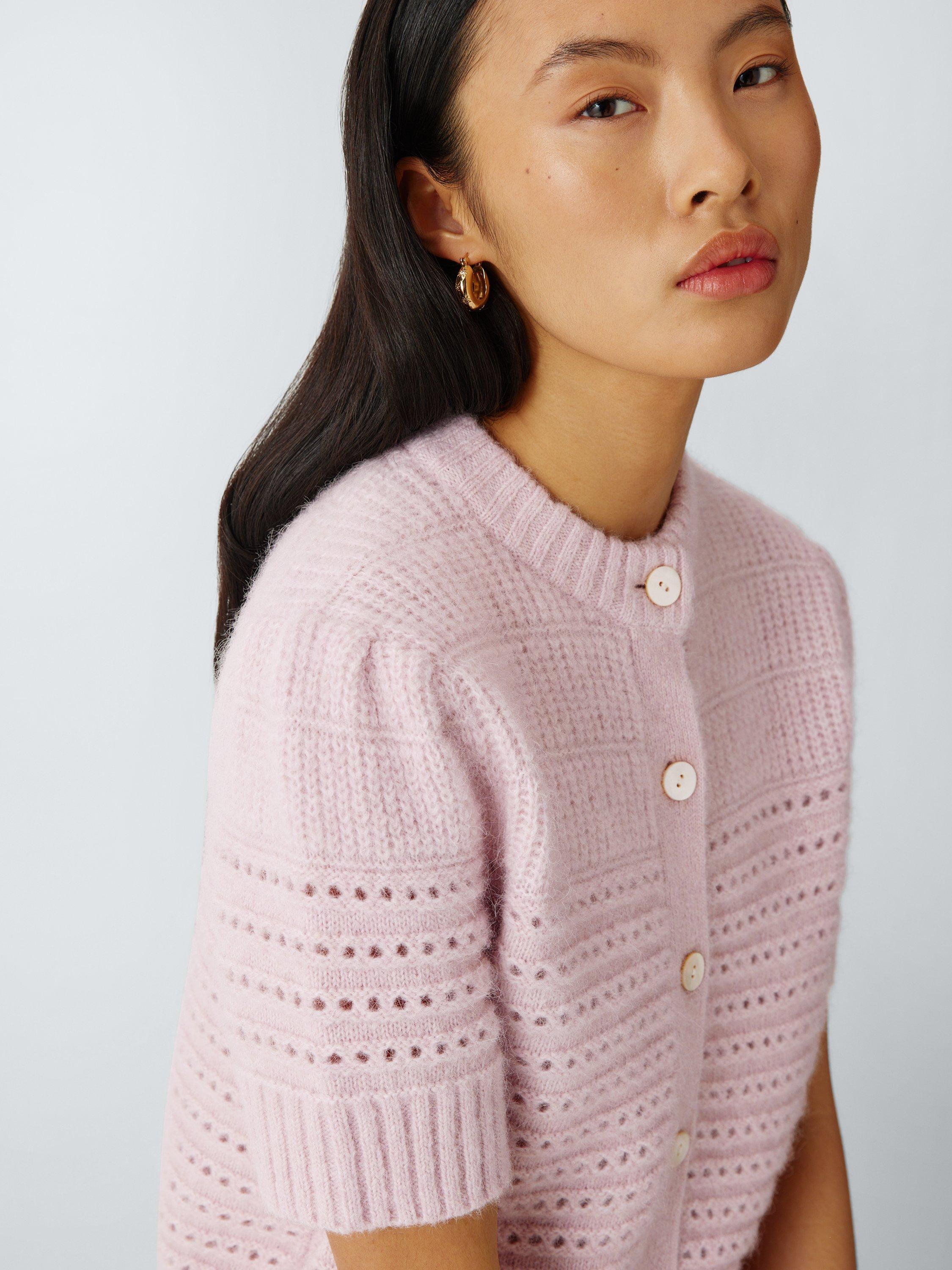 Product image 5 of 6, which shows AND/OR Boxy Pointelle Cardigan, Light Pink, XS